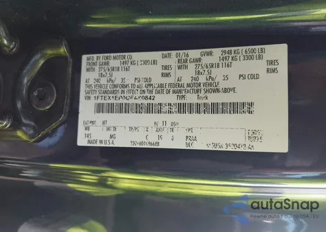 2016 Ford F-150 Xlt из США, поврежденный, VIN 1FTEX1EP0GFA80842